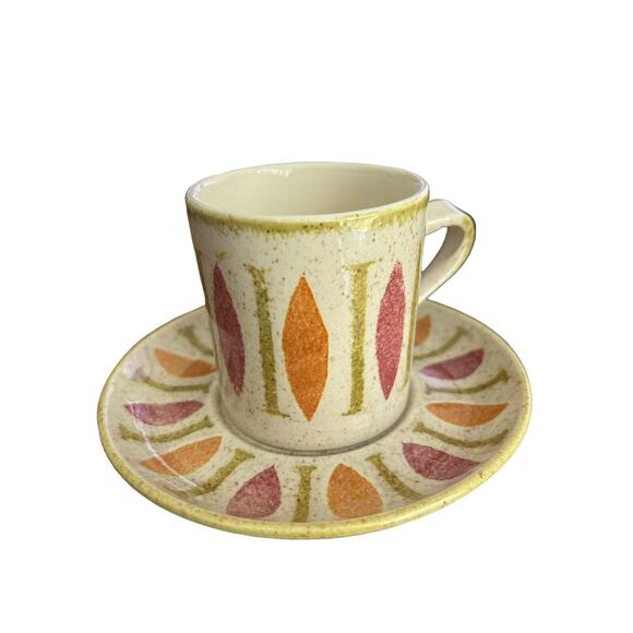 Vintage Red Wing Pottery Pepe Cup & Saucer Lot MCM, Mod - Picture 1 of 4